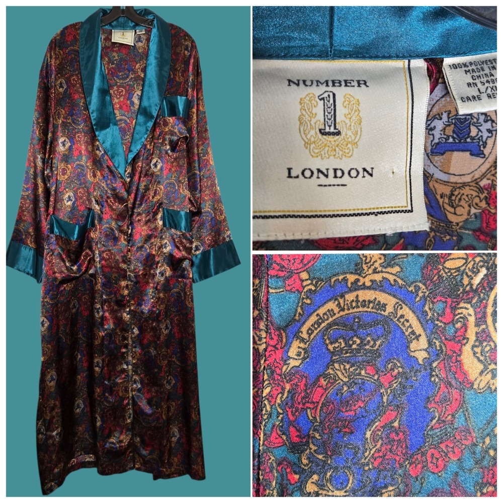 VTG Victoria's Secret Number 1 London Baroque Paisley Satin Robe L/XL Boho Artsy